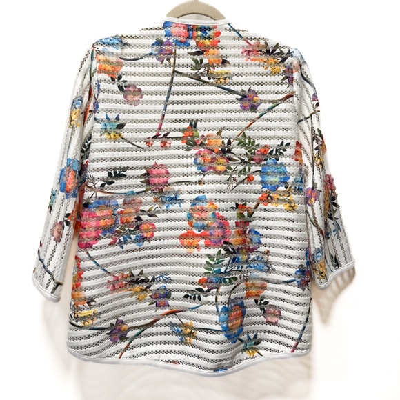 Joseph Ribkoff Asymmetrical Garden Floral Mesh Blazer - Picture 4 of 9